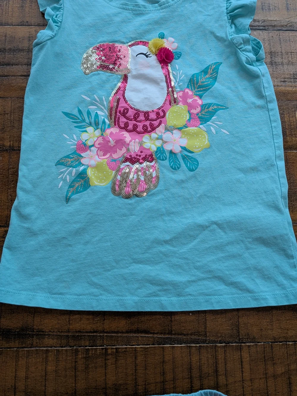 Tropical Sequin Toucan Ruffle Skort Outfit, Girls 7/8
